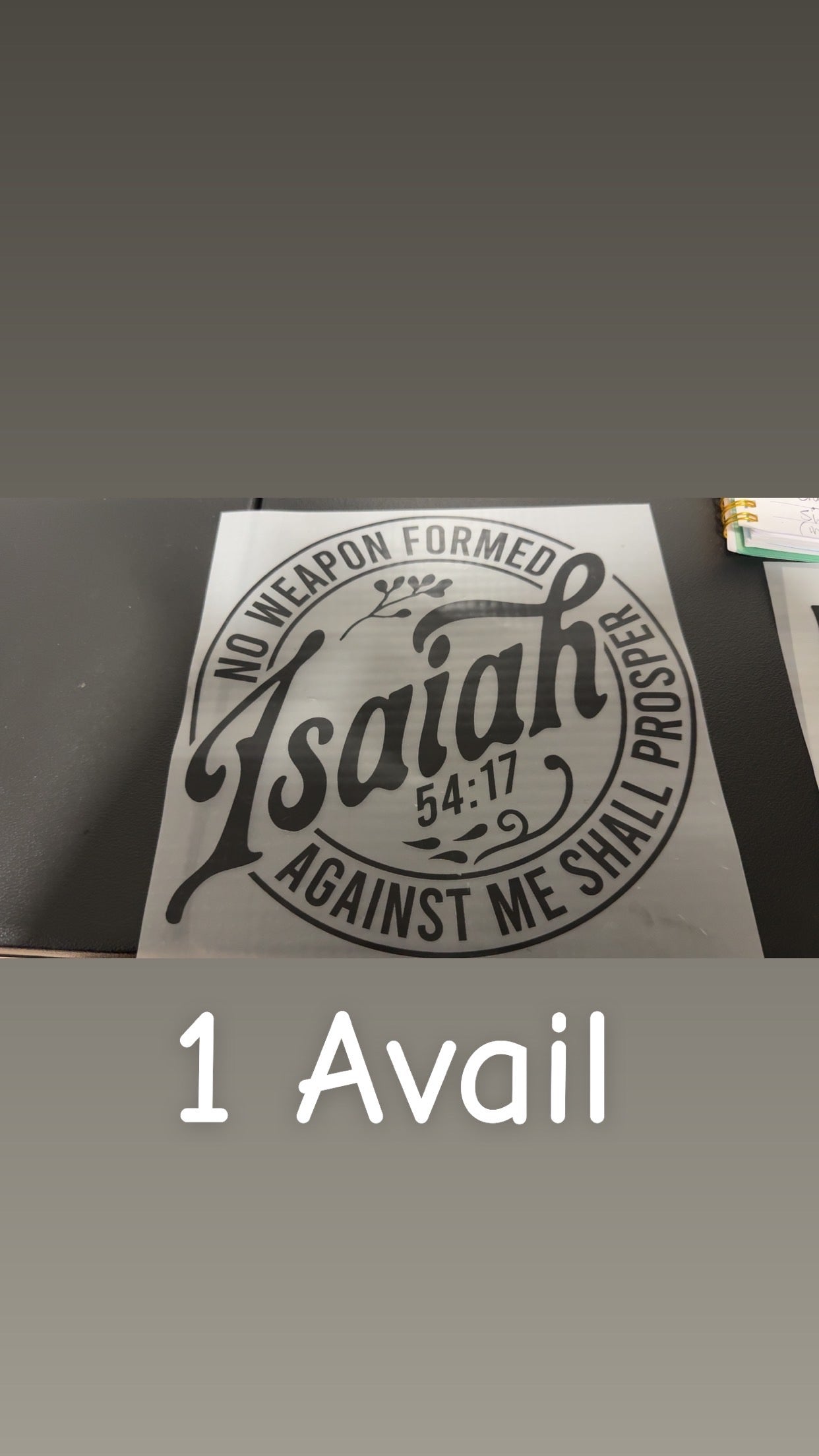 Decorative sign with 'Isaiah 54:17' 